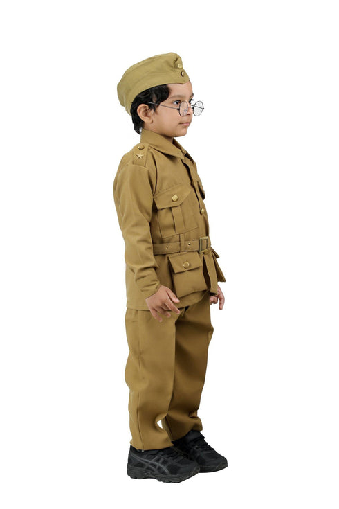 BookMyCostume Subhash Chandra Bose Freedom Fighter Kids Fancy Dress Costume - Khaki