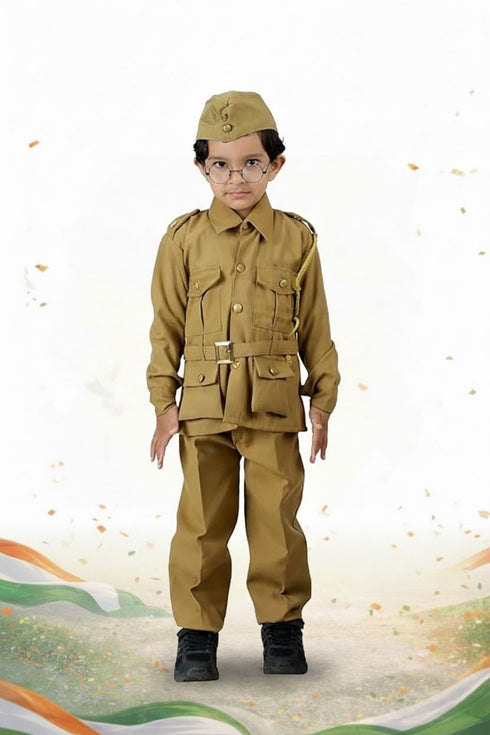 Subhash Chandra Bose Freedom Fighter Kids Fancy Dress Costume - Khaki