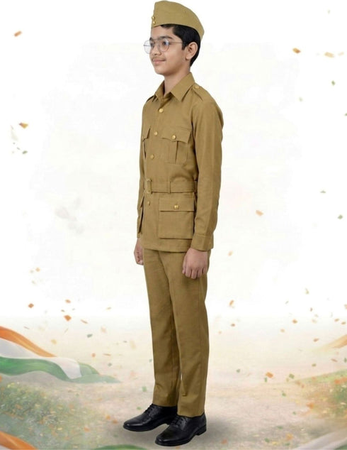Subhash Chandra Bose Freedom Fighter Kids Fancy Dress Costume - Khaki
