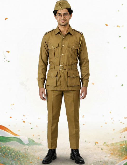 Subhash Chandra Bose Freedom Fighter Kids Fancy Dress Costume - Khaki