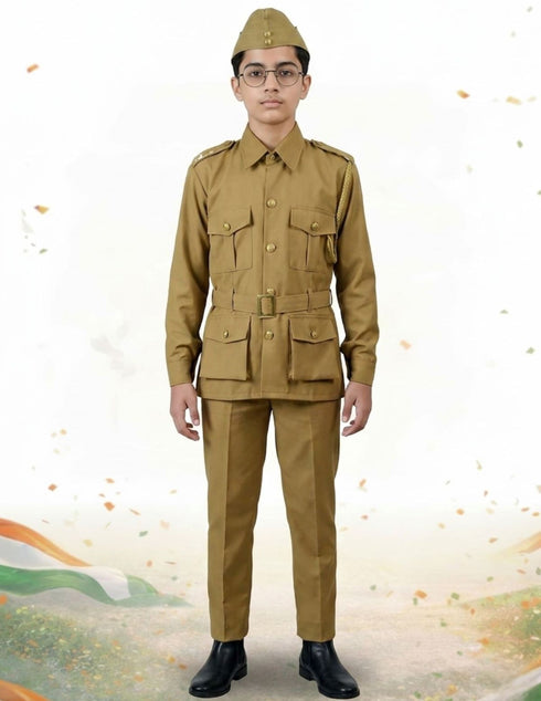 Subhash Chandra Bose Freedom Fighter Kids Fancy Dress Costume - Khaki