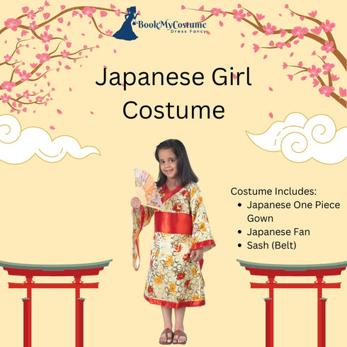 BookMyCostume Japanese Girl Kimono with Fan International World Costume for Kids & Adults