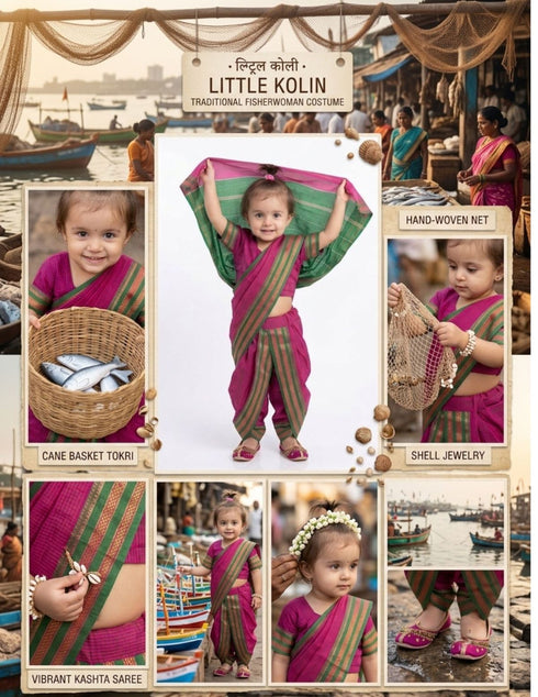Female Fisherwoman Kastha Saree Kids Fancy Dress Costume for Girls & Women
