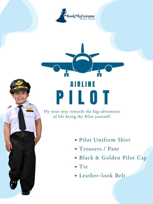 BookMyCostume Airline Pilot Professional Helper Kids Fancy Dress Costume | Imported