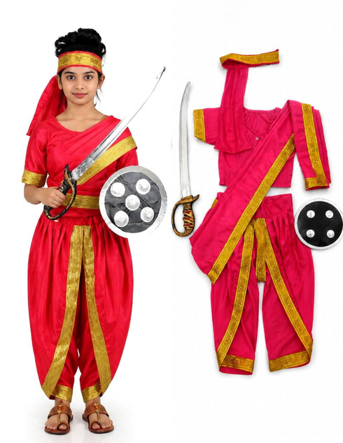 Rani Laxmi Bai Jhansi ki Rani Saree Kids Fancy Dress Costume for Girls with Accessories