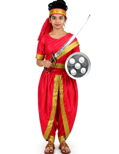 Rani Laxmi Bai Jhansi ki Rani Saree Kids Fancy Dress Costume for Girls with Accessories