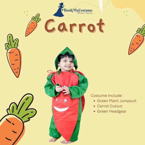 BookMyCostume Carrot Gajar Vegetable Kids Fancy Dress Costume