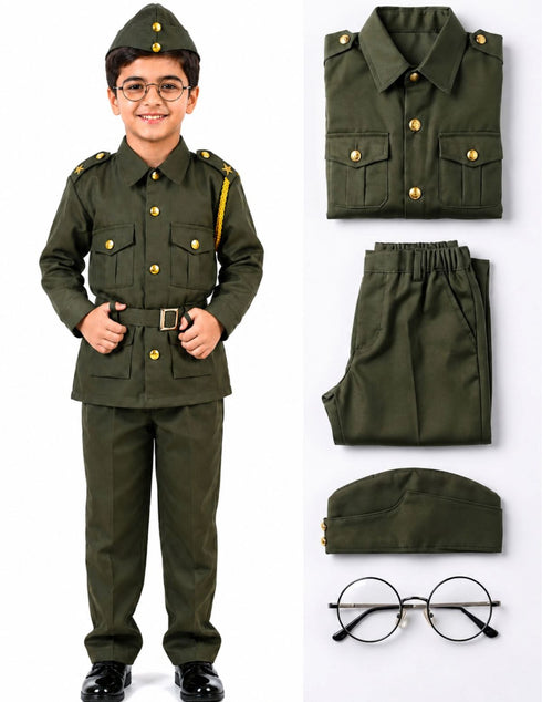 Subhash Chandra Bose Freedom Fighter Kids Fancy Dress Costume - Green