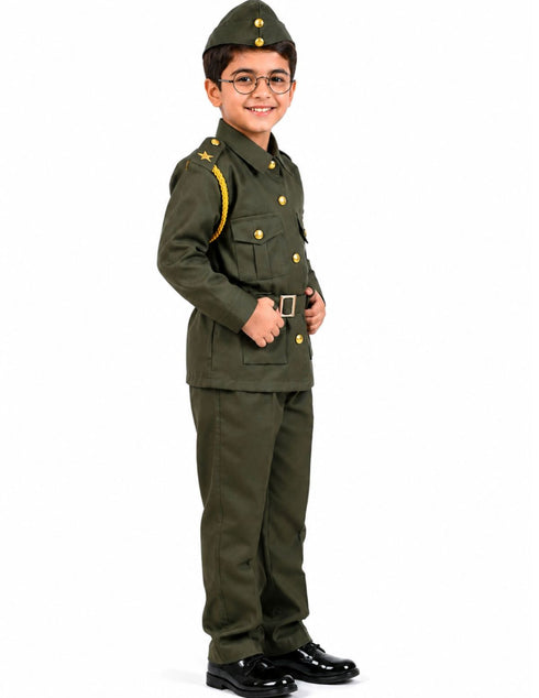 Subhash Chandra Bose Freedom Fighter Kids Fancy Dress Costume - Green