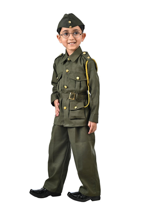 BookMyCostume Subhash Chandra Bose Freedom Fighter Kids Fancy Dress Costume - Green