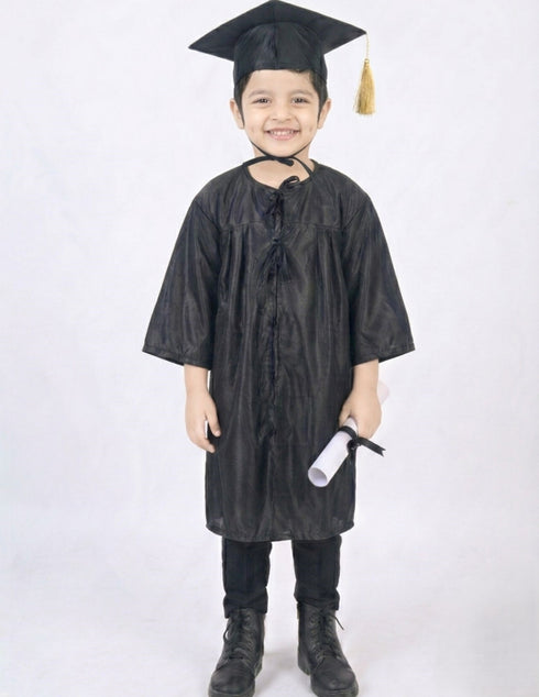 Black Graduate Convocation Degree Graduation Day Gown & Cap Kids & Adults Fancy Dress Costume