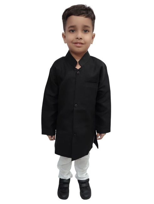 BookMyCostume Black Achkan with White Churidar Pyjama Fancy Dress Costume