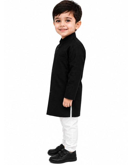 Black Achkan with White Churidar Pyjama Fancy Dress Costume