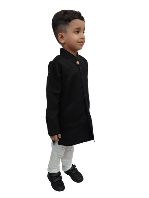 BookMyCostume Black Achkan with White Churidar Pyjama Fancy Dress Costume