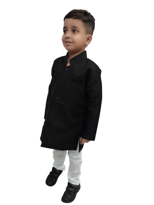 BookMyCostume Black Achkan with White Churidar Pyjama Fancy Dress Costume