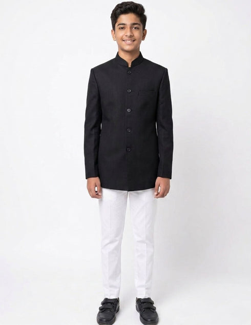 Black Achkan with White Churidar Pyjama Fancy Dress Costume