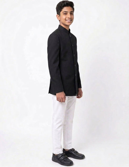 Black Achkan with White Churidar Pyjama Fancy Dress Costume