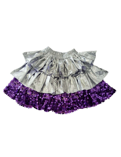 BookMyCostume Western Dance Costume for Girls Kids - Purple & Silver - Top with Frock - Premium