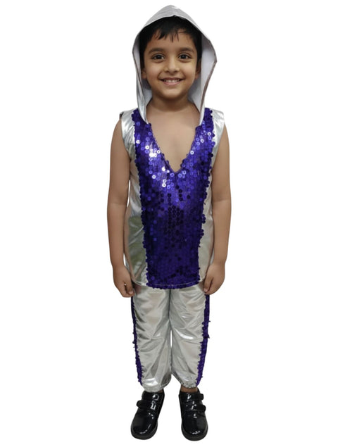 BookMyCostume Western Dance Costume for Boys - Purple & Silver - Tshirt with Trousers - Premium