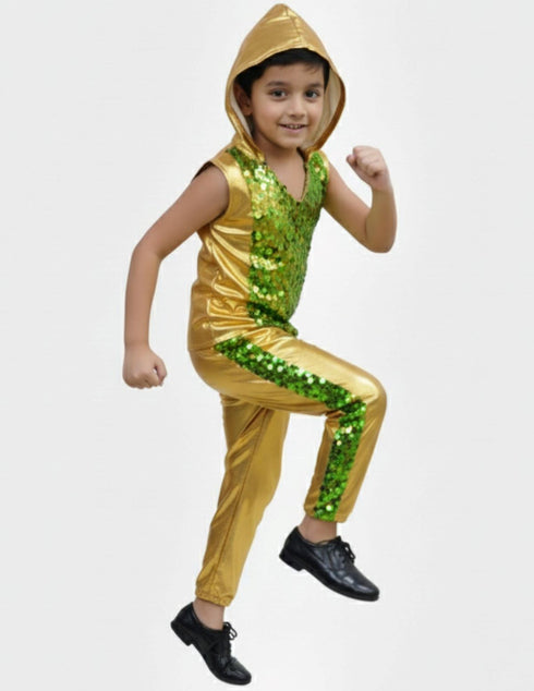 Western Dance Costume for Boys - Green & Golden - Tshirt with Trousers - Premium