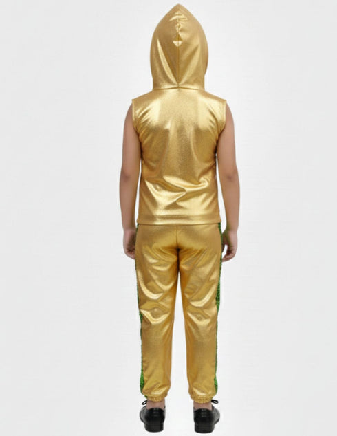 Western Dance Costume for Boys - Green & Golden - Tshirt with Trousers - Premium