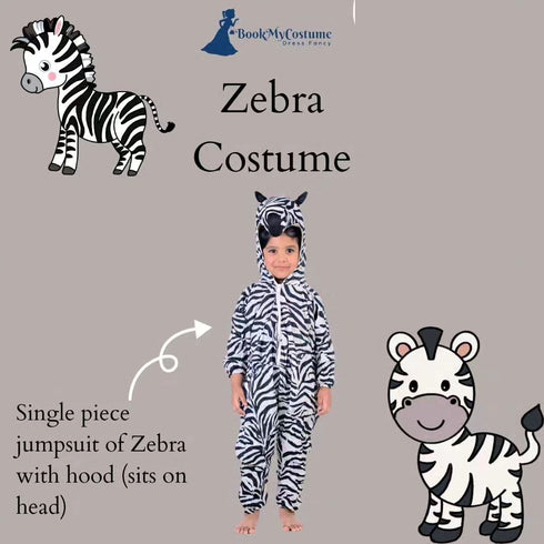 BookMyCostume Zebra African Equids Animal Kids Fancy Dress Costume | Black & White