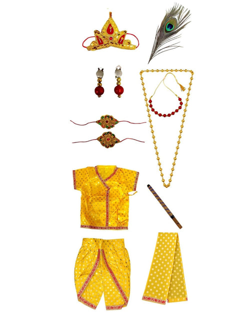 Shri Krishna Kanha Kanhaiya Polka Dots Kids & Adult Fancy Dress Costume 10 Pcs Set with Accessories