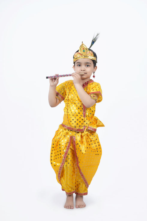 BookMyCostume Shri Krishna Kanha Kanhaiya Polka Dots Kids & Adult Fancy Dress Costume 10 Pcs Set with Accessories