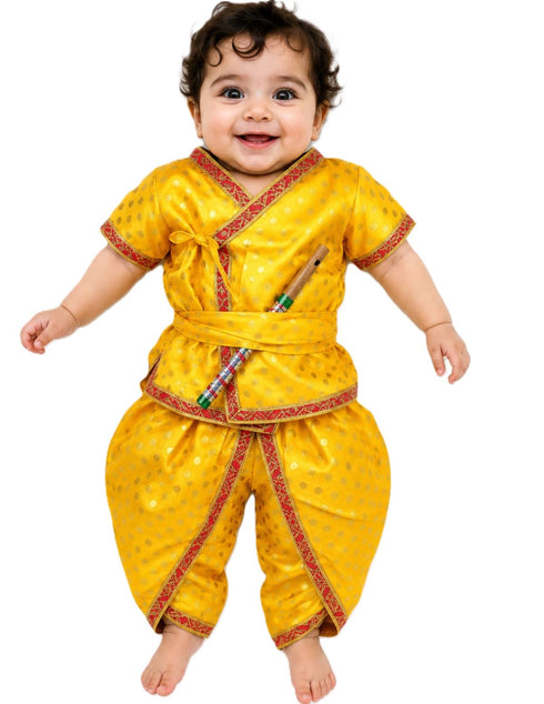 Baby Krishna Kanha Kanhaiya Dhoti Kurta Polka Dots with Flute for Boys Kids & Adult Fancy Dress Costume
