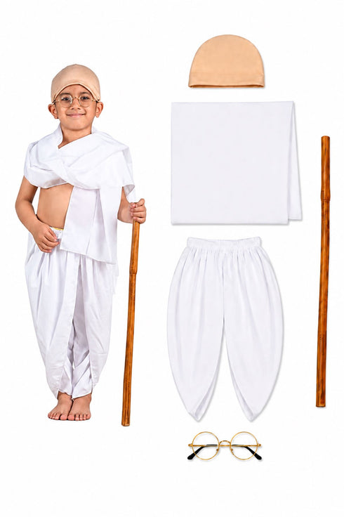 Mahatma Gandhi Bapu with Lathi Freedom Fighter Kids Fancy Dress | Gandhi Ji Costume for Kids