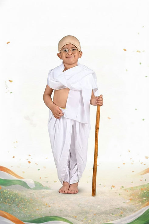BookMyCostume Mahatma Gandhi Bapu with Lathi Freedom Fighter Kids Fancy Dress | Gandhi Ji Costume for Kids