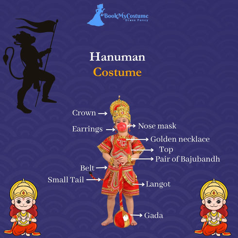 BookMyCostume Complete Hanuman Bajrang Bali Hindu God Kids & Adults Fancy Dress Costume | With Gada