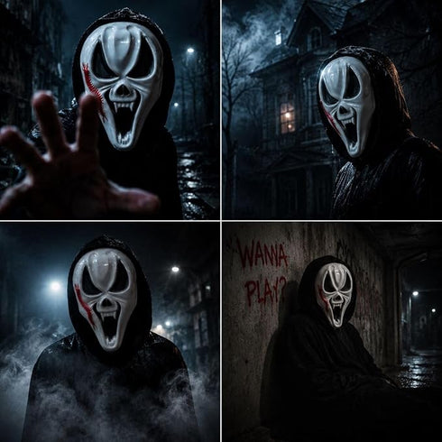 Skeleton Ghost Red Patch Mask Adult & Kids Fancy Dress Costume Accessory | Halloween