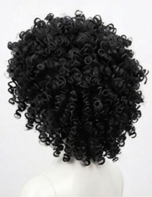 Black Curly Hair Wig Unisex Adult & Kids Fancy Dress Costume Accessory