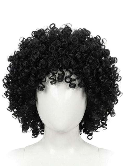 Black Curly Hair Wig Unisex Adult & Kids Fancy Dress Costume Accessory