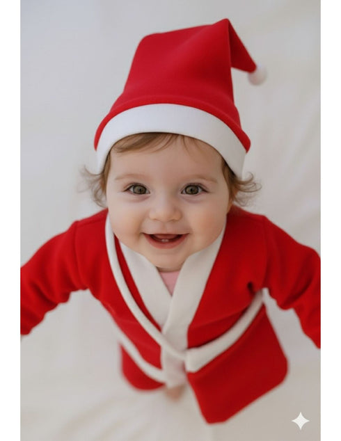 BookMyCostume Santa Boy Costume Set of 4 (Jacket, Bottom, Bag, & Cap) Kids & Adults Christmas Costume