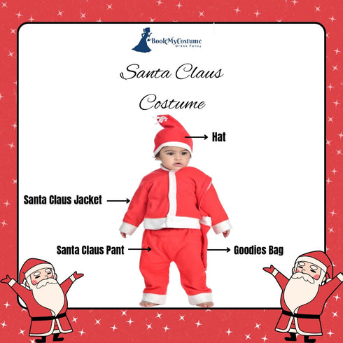 Santa Boy Costume Set of 4 (Jacket, Bottom, Bag, & Cap) Kids & Adults Christmas Costume