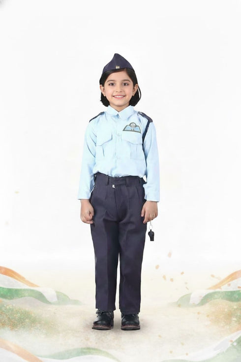 Indian Air Force Defense Pilot Uniform Kids Fancy Dress Costume - Blue