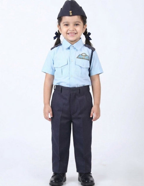 Indian Air Force Defense Pilot Uniform Kids Fancy Dress Costume - Blue