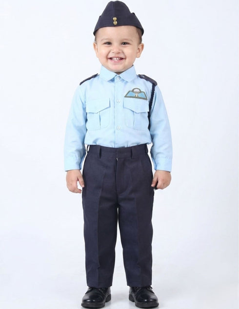 Indian Air Force Defense Pilot Uniform Kids Fancy Dress Costume - Blue
