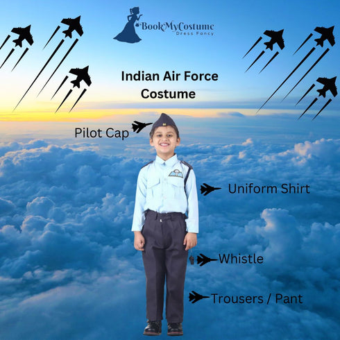 BookMyCostume Indian Air Force Defense Pilot Uniform Kids Fancy Dress Costume - Blue