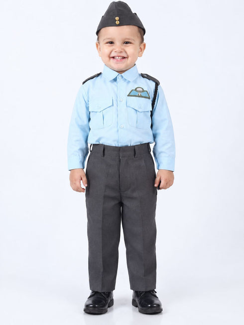 Indian Air Force Defense Pilot Uniform Kids Fancy Dress Costume - Blue