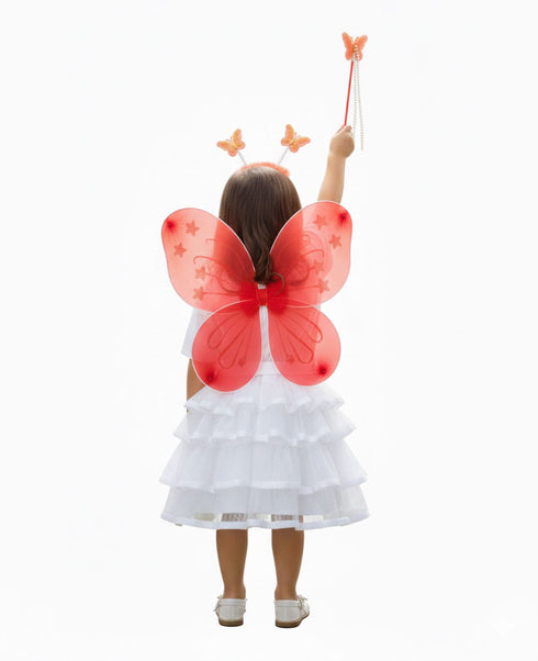 Fairy Angel with Red Wings Girls Kids Fancy Dress Costume