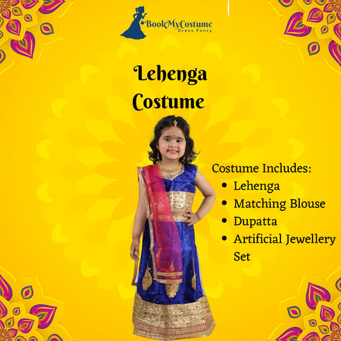 BookMyCostume Radha Garba Lehenga Choli Kids Fancy Dress Costume for Girls with Jewellery - Premium - Blue