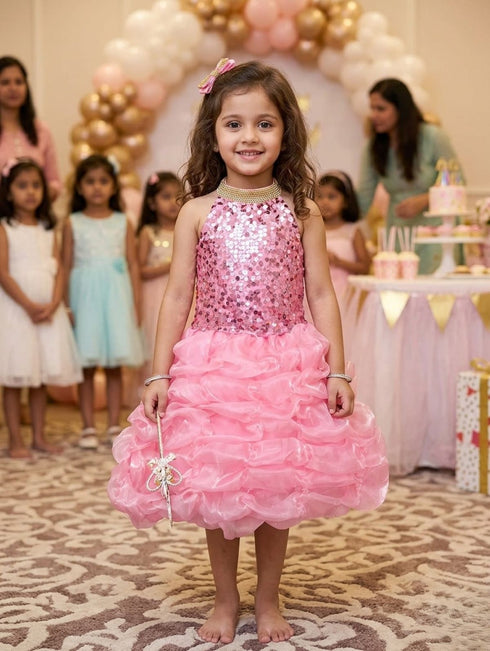 Pink Balloon Frock Western Dance Costume Dress for Girls Kids - Premium
