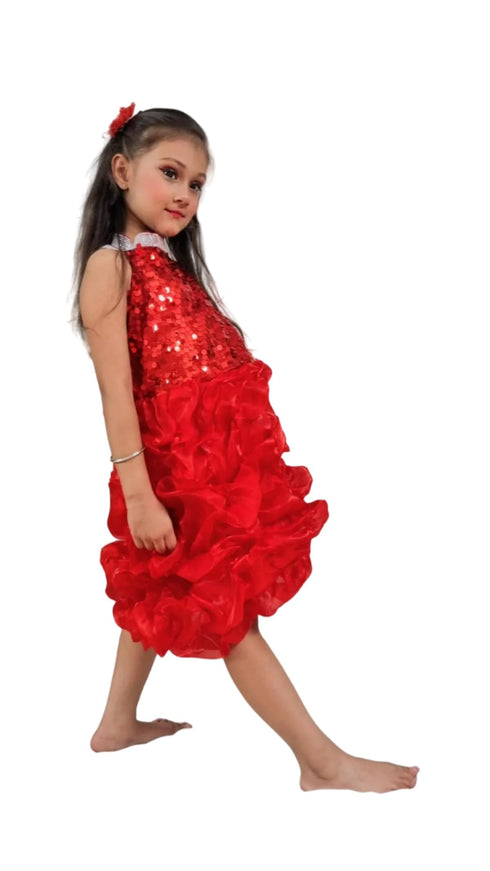 BookMyCostume Red Balloon Frock Western Dance Costume Dress for Girls Kids - Premium