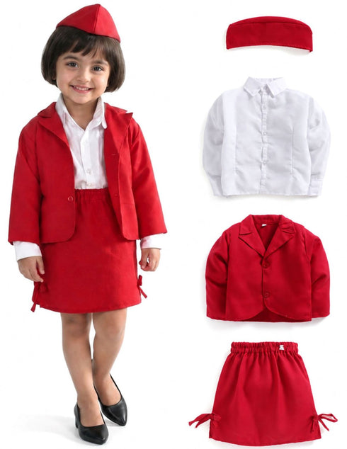 Airline Air Hostess Kids Fancy Dress Costume for Girls - Red
