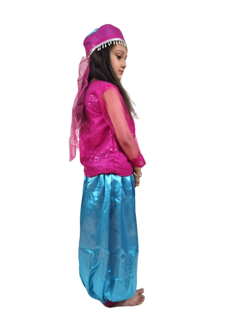 BookMyCostume Arabian Girl Pink & Blue Belly Dance Western Dance Performance Costume for Girls Kids Fancy Dress Costume