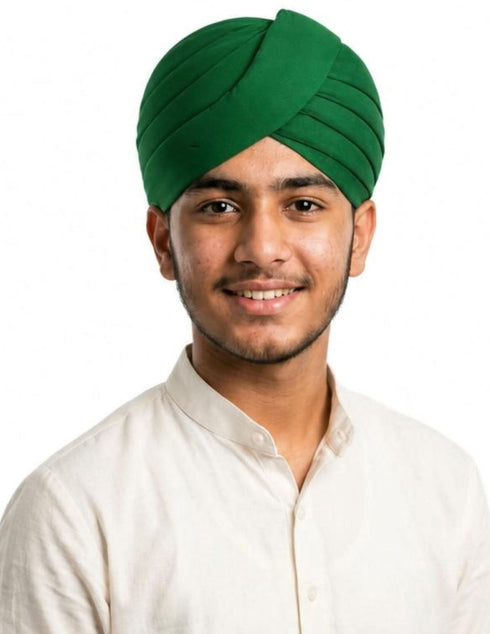 Green Punjabi Pagdi Sardar Ji Indian Traditional Turban Costume Accessory for Boys and Men 8-14 Years
