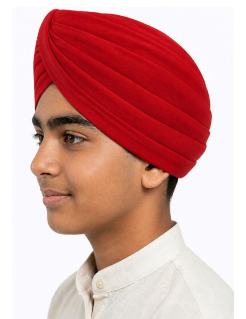 Red Punjabi Pagdi Sardar Ji Indian Traditional Turban Costume Accessory for Boys and Men 8-14 Years
